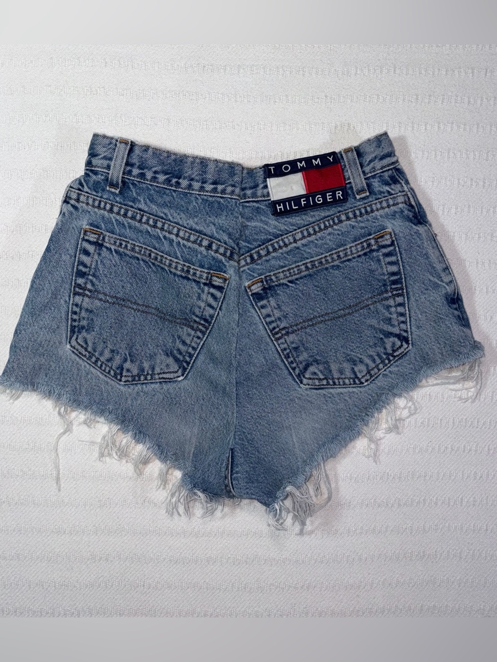 Vintage Tommy Hilfiger Womens High Waist Denim Cutoff Frayed Short Size 24 2000s